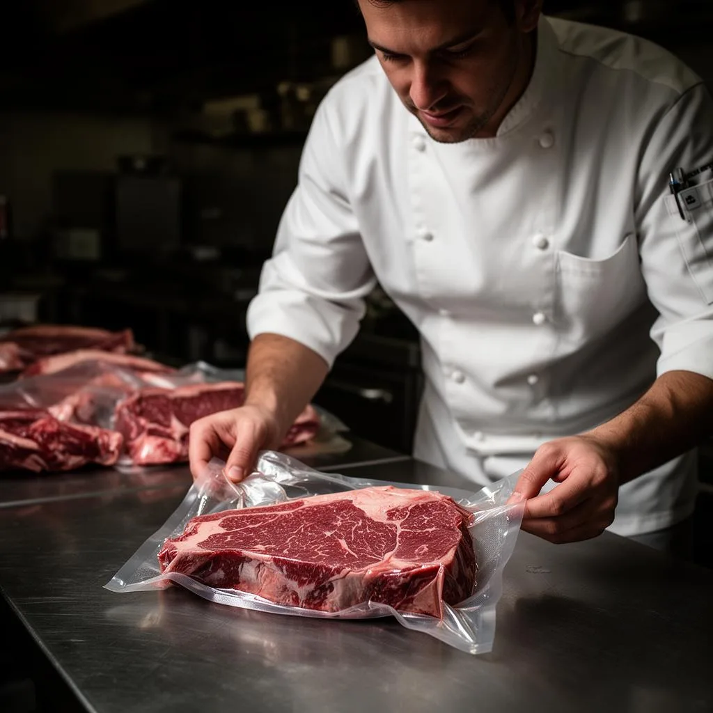 Chef vérifiant la qualité d'une livraison de viande